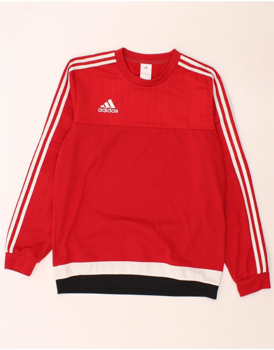 ADIDAS Mens Sweatshirt Jumper Medium Red Striped Polyester Vintage Adidas and Second-Hand Adidas from Messina Hembry 