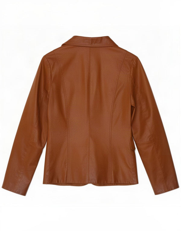 Bay Veste blazer en cuir à 3 boutons pour femme UK 8 Small Marron