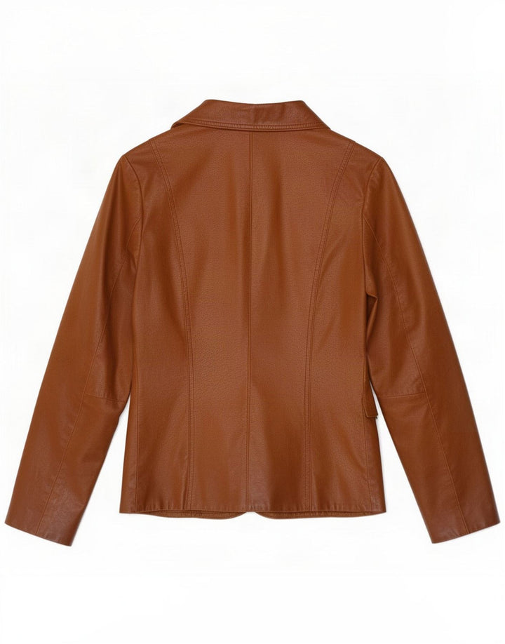 Bay Veste blazer en cuir à 3 boutons pour femme UK 8 Small Marron