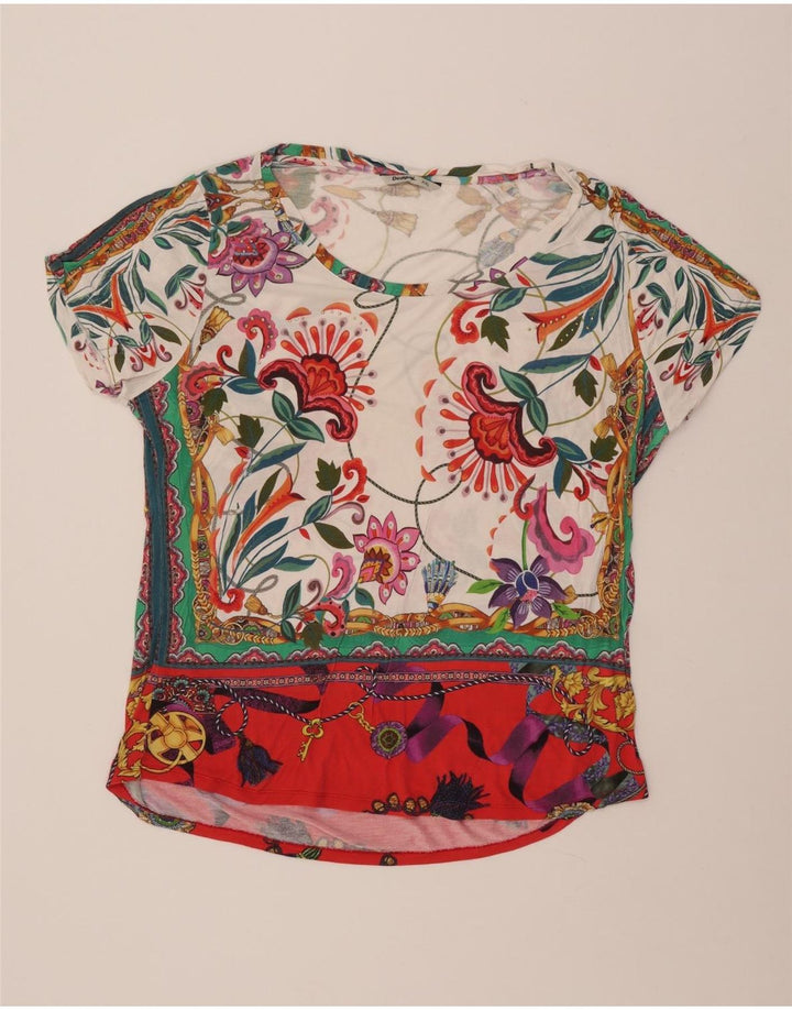 DESIGUAL T-Shirt Graphique Femme UK 20 2XL Viscose Florale Multicolore