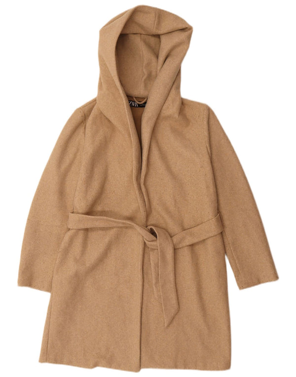 Zara Manteau surdimensionné à capuche pour femme UK 10 Petit polyester beige