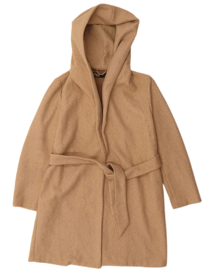 Zara Manteau surdimensionné à capuche pour femme UK 10 Petit polyester beige