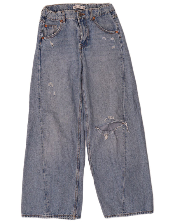 Zara Jeans jambe large effet vieilli pour filles 13-14 ans W26 L27 coton bleu