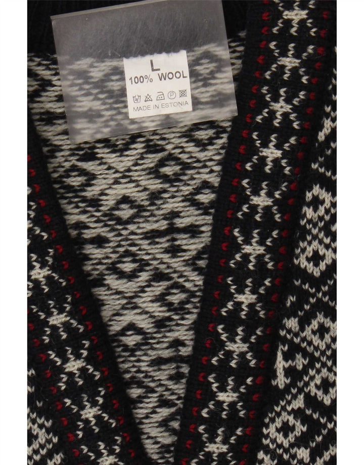 gilet homme vintage grande laine géométrique bleu marine