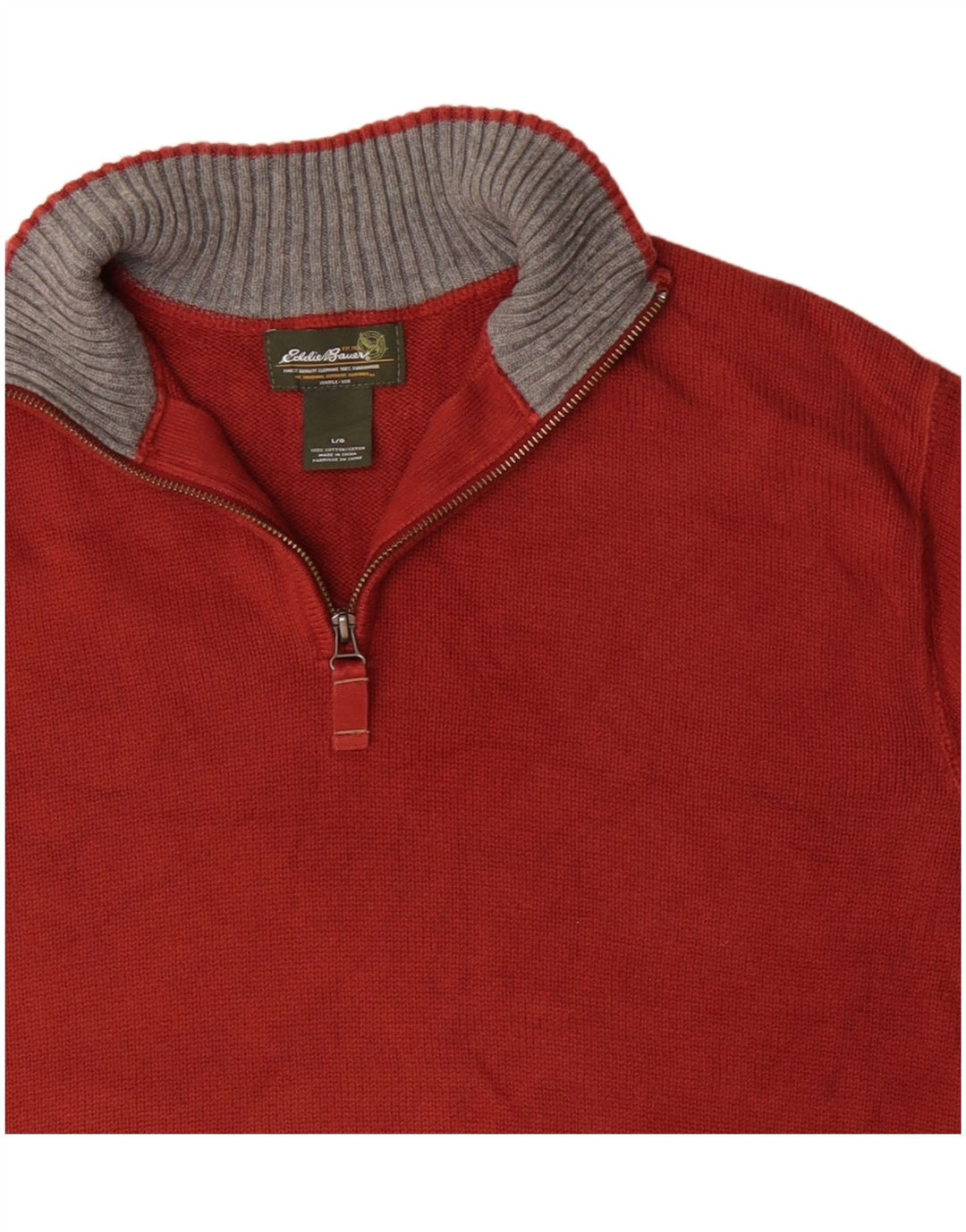 EDDIE BAUER Pull col zippé pour homme en coton rouge Large