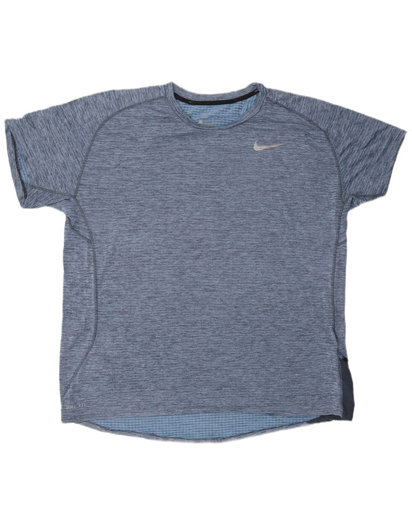 NIKE Homme Dri Fit T-Shirt Top XL Bleu Moucheté Polyester