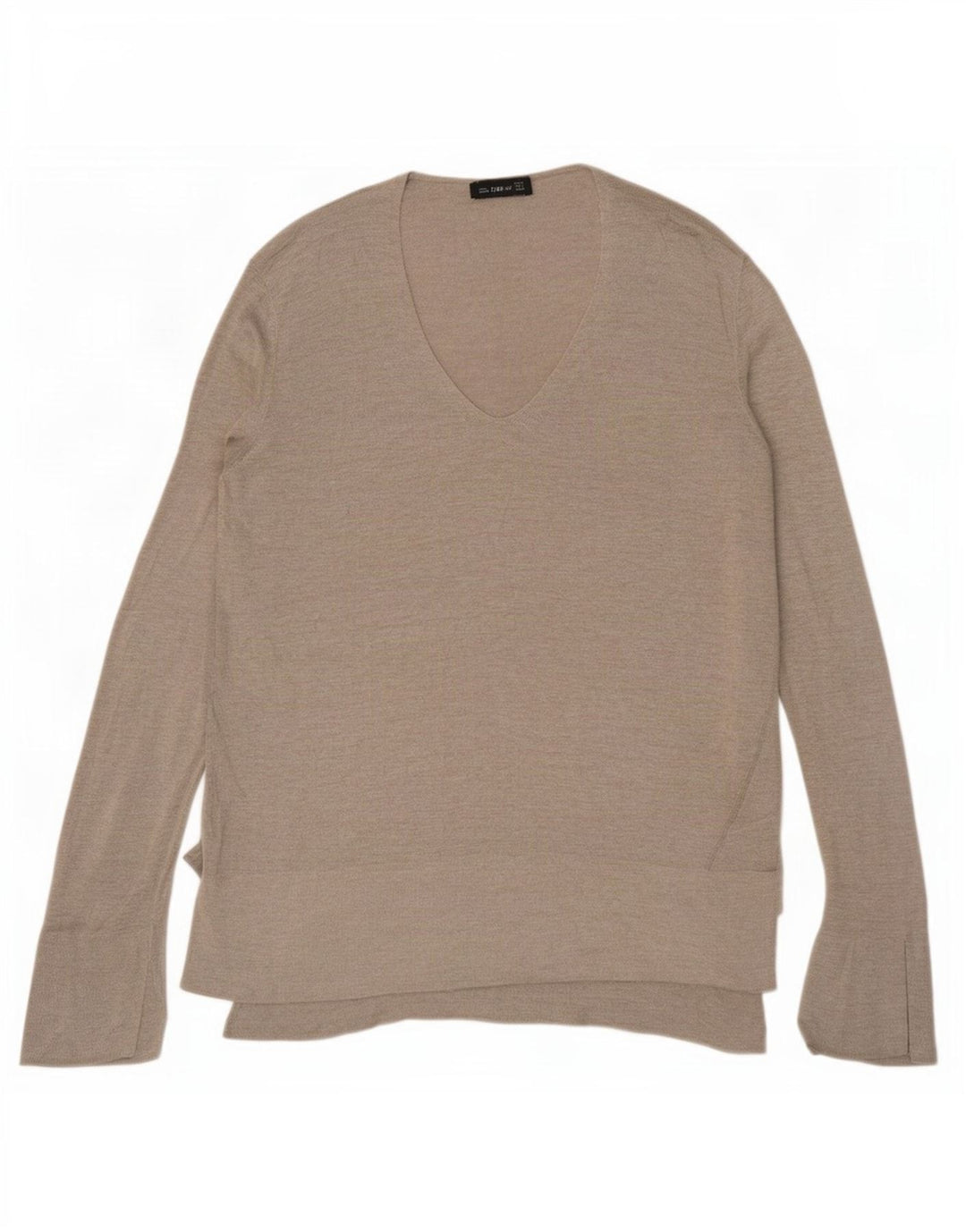 Zara Pull long à col en V pour femme UK 10 Petit Gris