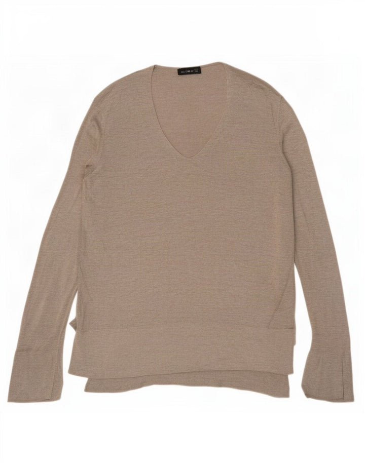 Zara Pull long à col en V pour femme UK 10 Petit Gris