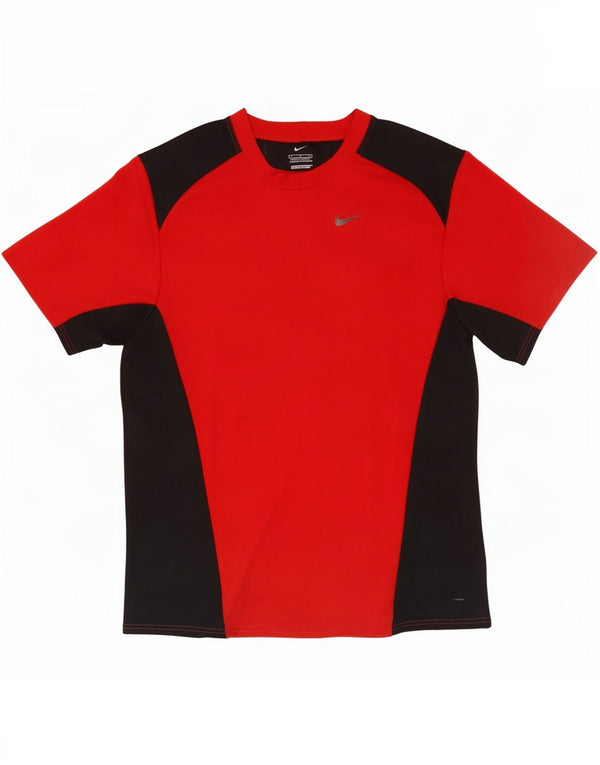 Nike Hommes Dri Fit T-Shirt Haut Large Rouge Colorblock Polyester