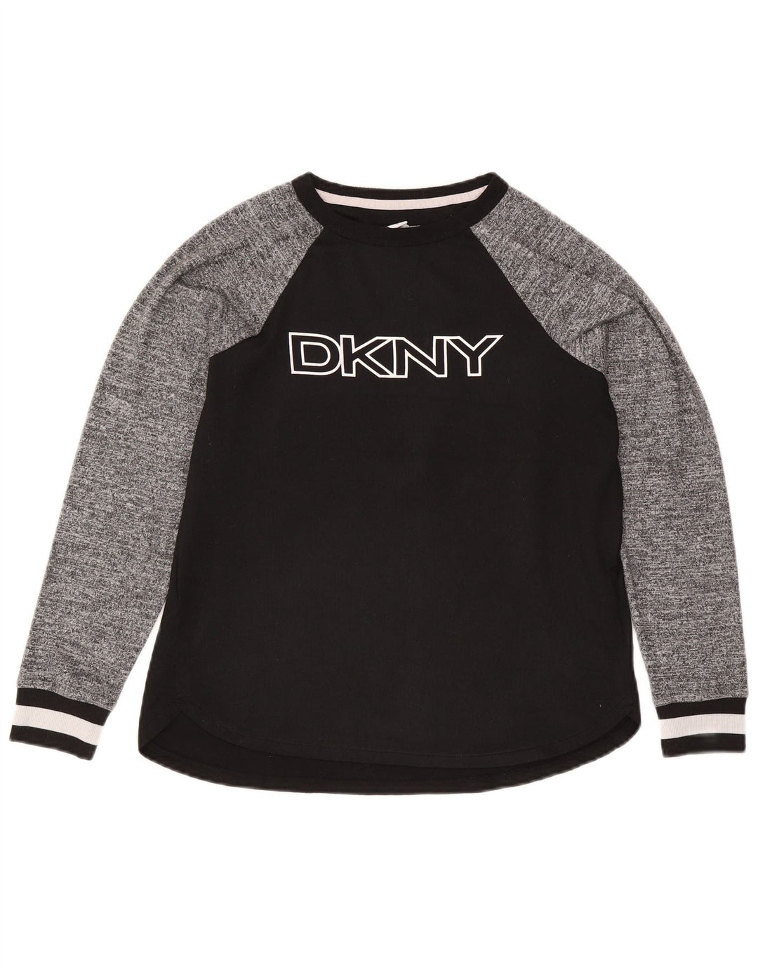 Dkny Haut graphique à manches longues pour femme UK 10 Petit Noir Colorblock Polyester