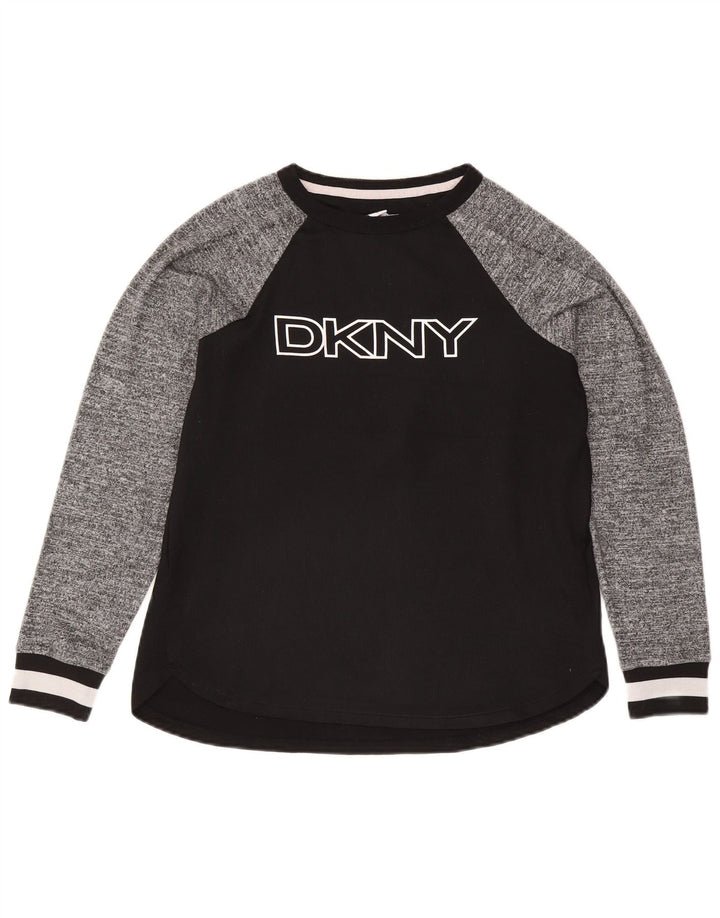 Dkny Haut graphique à manches longues pour femme UK 10 Petit Noir Colorblock Polyester