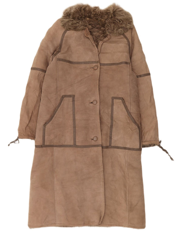 VINTAGE Manteau en peau de mouton pour femme UK 14 Beige moyen