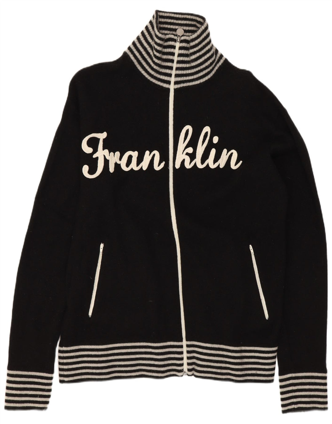Franklin & Marshall Cardigan graphique pour homme en laine rayée noire
