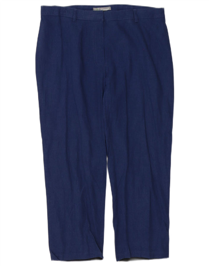 Marks & Spencer Pantalon Capri Femme UK 12 Medium W32 L23 Lin Bleu