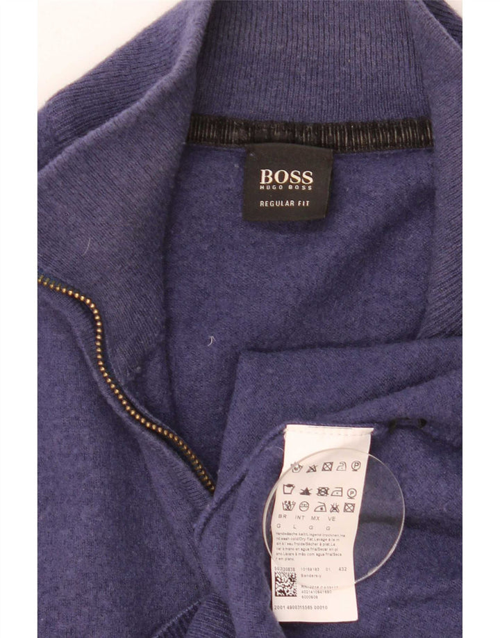 Hugo Boss Pull à col zippé pour homme en laine vierge bleu marine Large