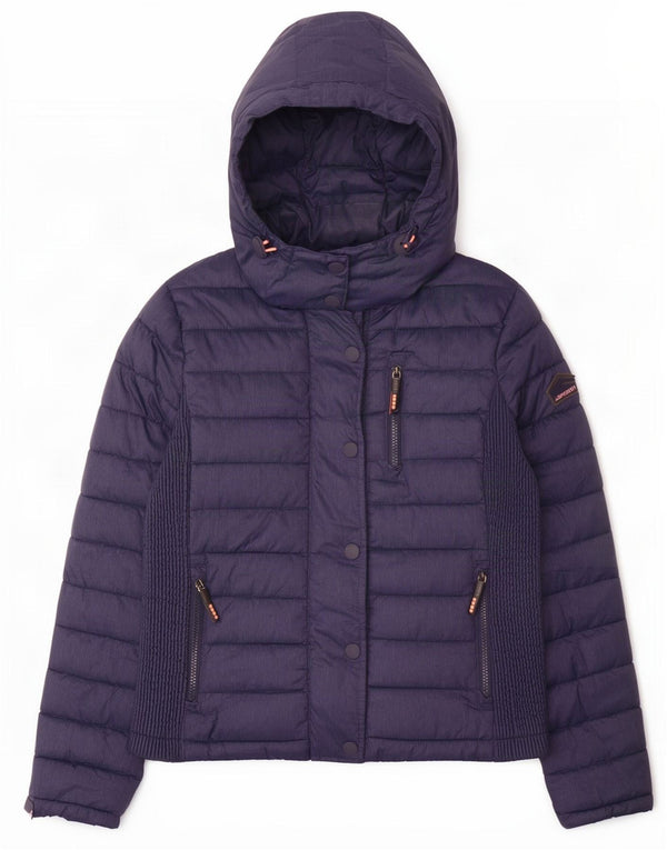 Superdry Veste matelassée à capuche pour femme UK 14 Large Bleu Marine Polyester