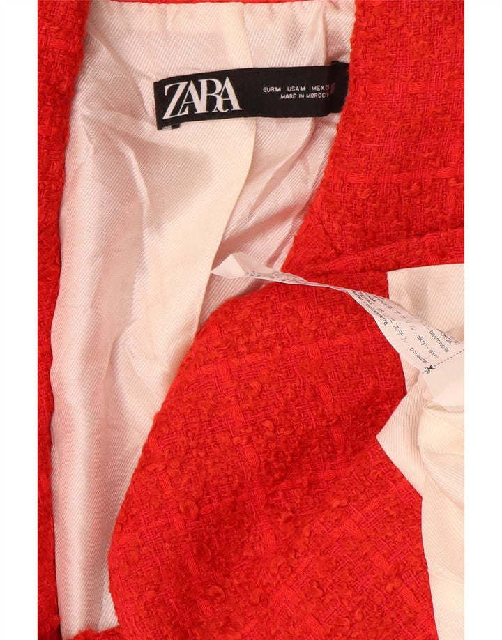 Zara Blazer croisé pour femme UK 12 en coton à carreaux rouge moyen