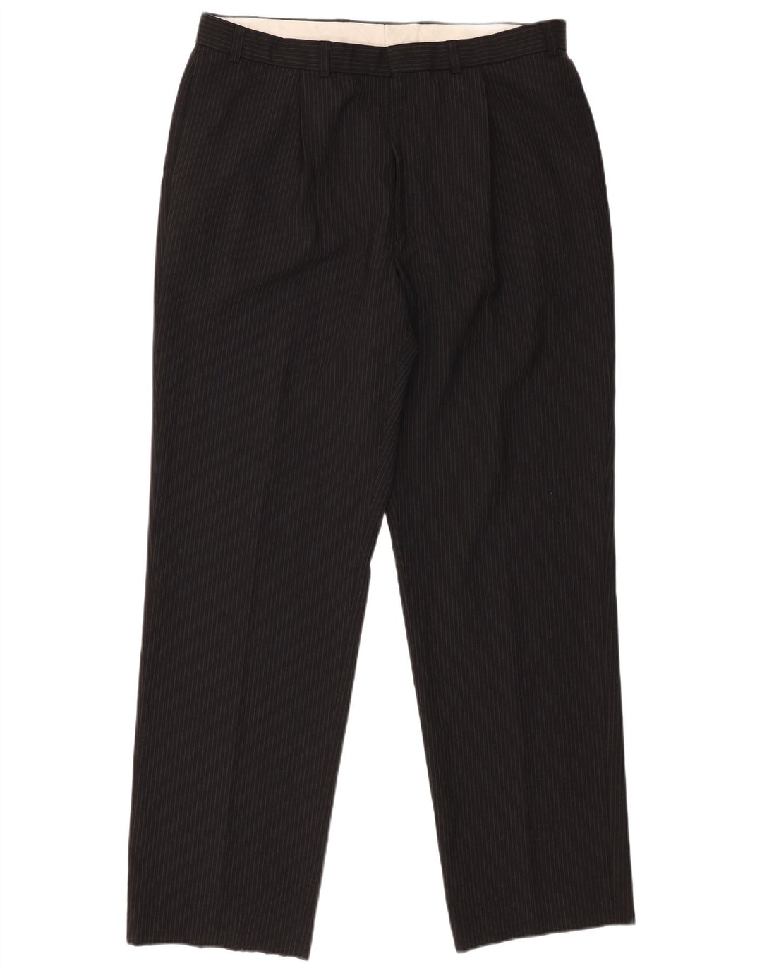Marks & Spencer Pantalon de costume pour homme W36 L33 Noir à fines rayures Polyester