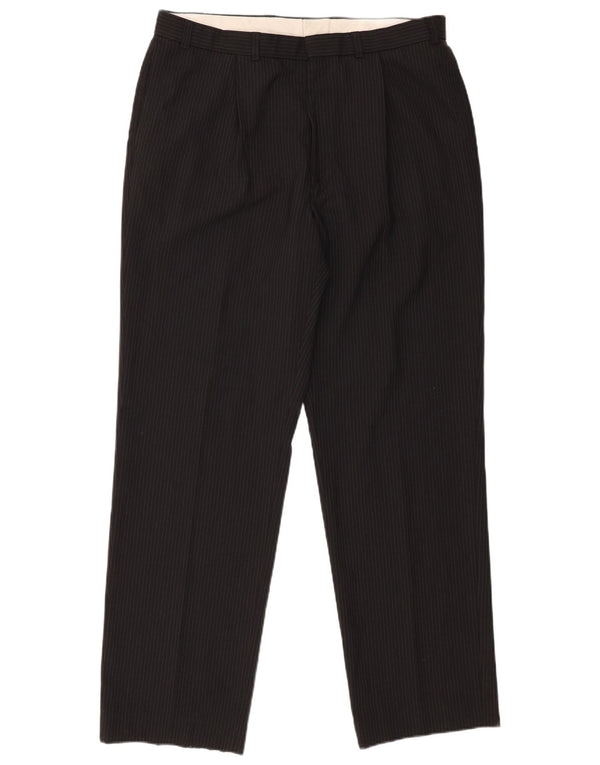 Marks & Spencer Pantalon de costume pour homme W36 L33 Noir à fines rayures Polyester