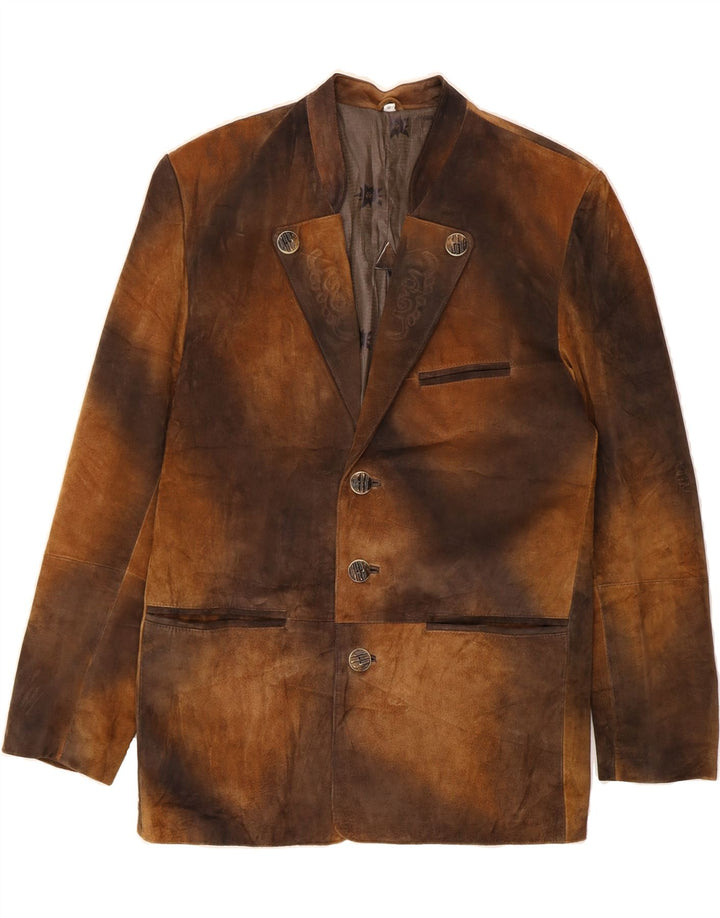 VINTAGE Veste Blazer 3 Boutons Homme IT 48 Cuir Tie Dye Marron Moyen