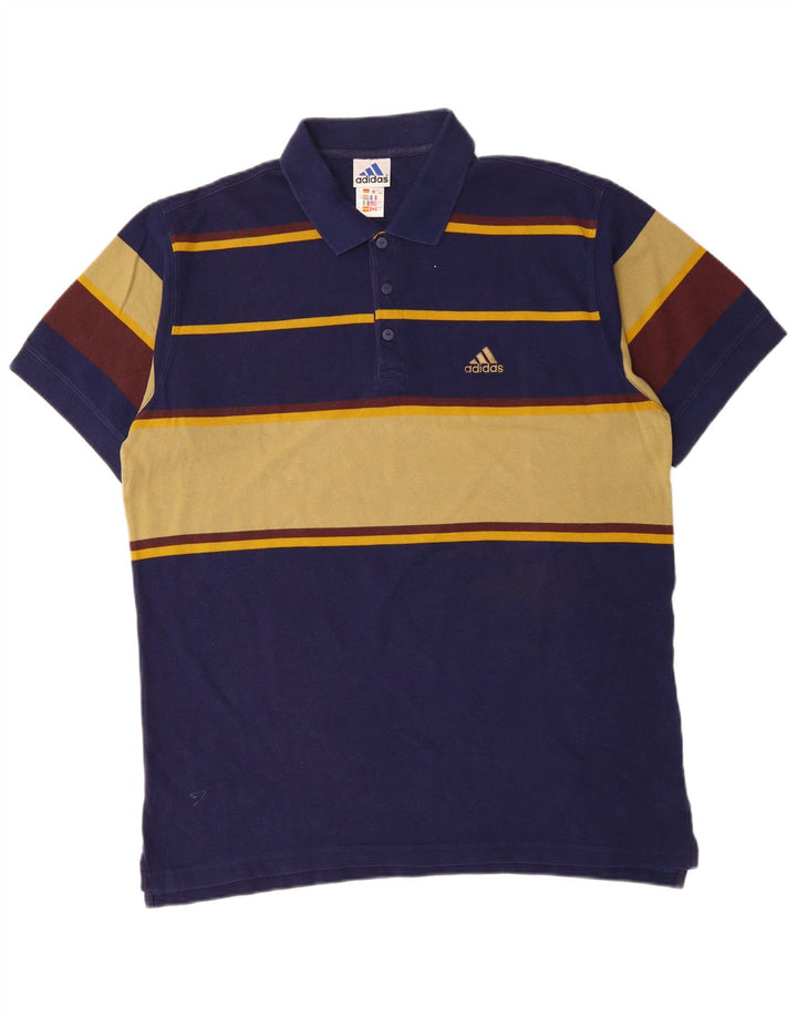 ADIDAS Polo Homme UK 44/46 Large Bleu Marine Colourblock Coton