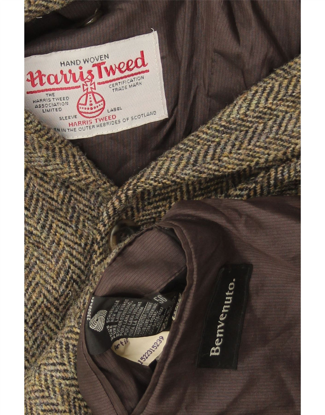 Benvenuto Veste Blazer Harris Tweed Homme IT 56 3XL Vert Chevrons