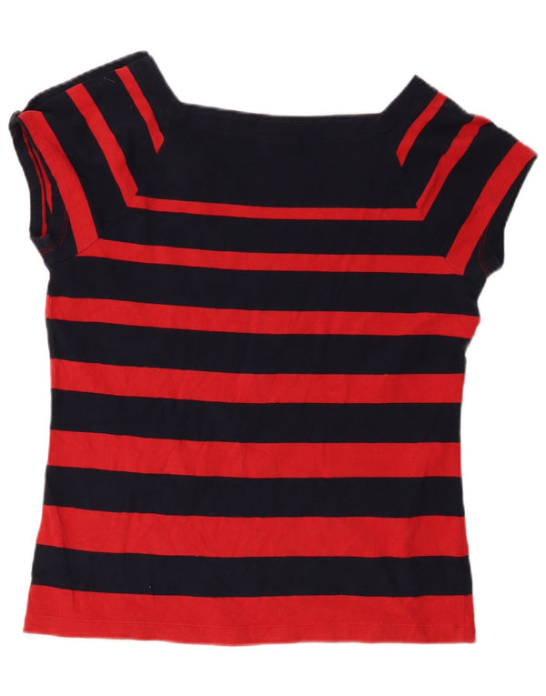 Chaps T-Shirt Femme Top UK 14 Large Bleu Marine Rayé Coton
