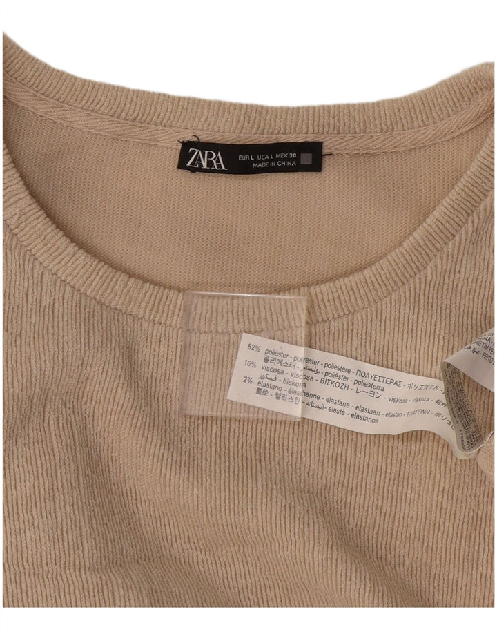 Zara Chemisier surdimensionné à manches longues pour femme UK 16 Large Beige Polyester