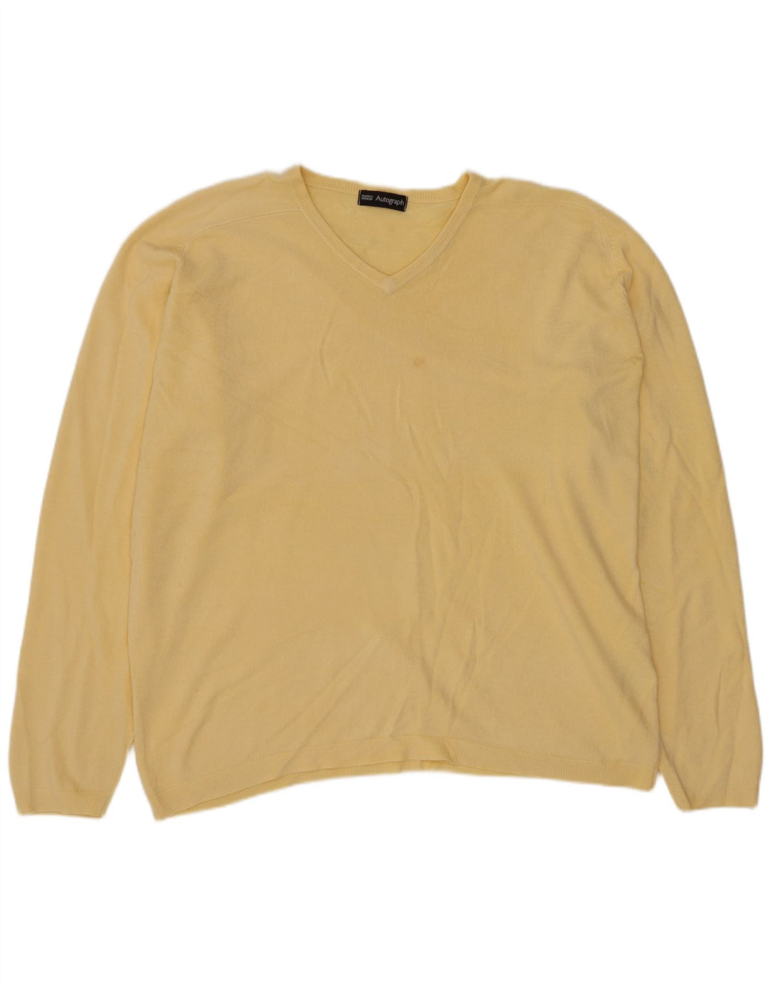 Marks & Spencer Pull autographe à col en V pour homme, grand, jaune, acrylique