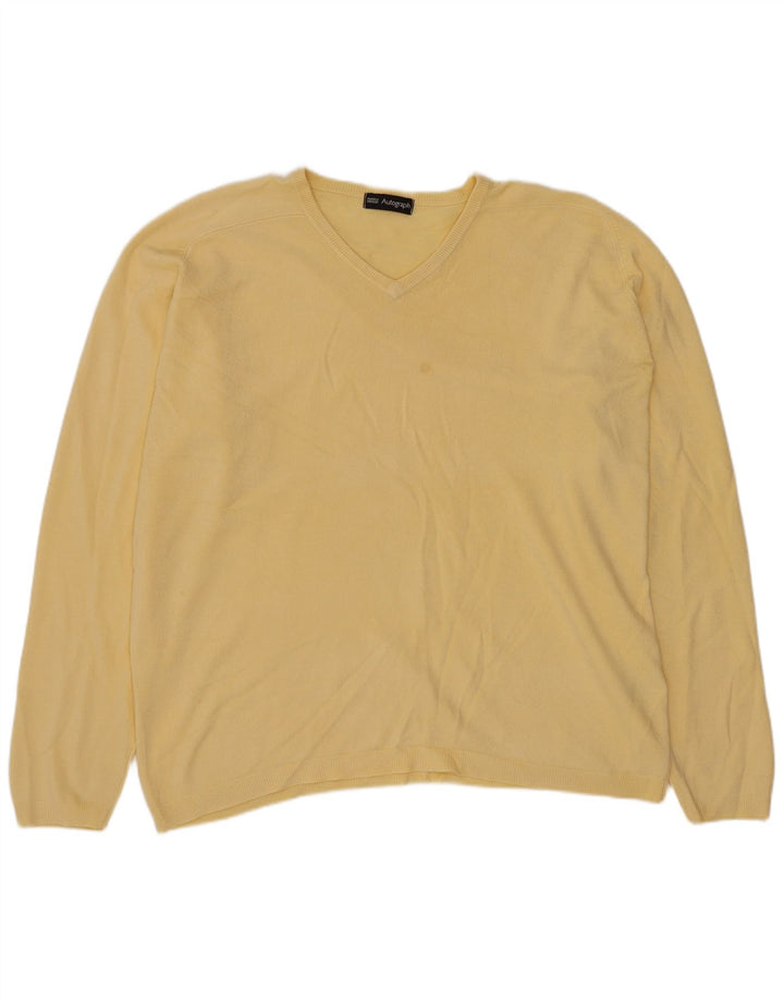 Marks & Spencer Pull autographe à col en V pour homme, grand, jaune, acrylique