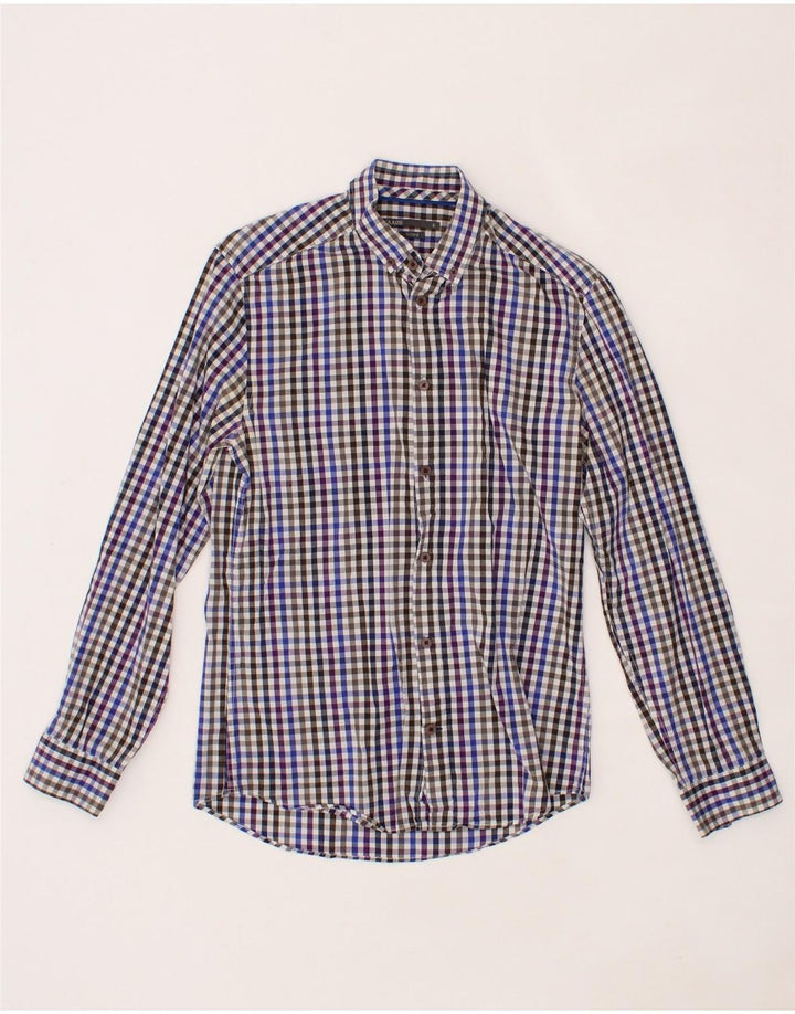 JULES Mens Fitted Shirt Small Multicoloured Gingham Cotton Vintage Jules and Second-Hand Jules from Messina Hembry 
