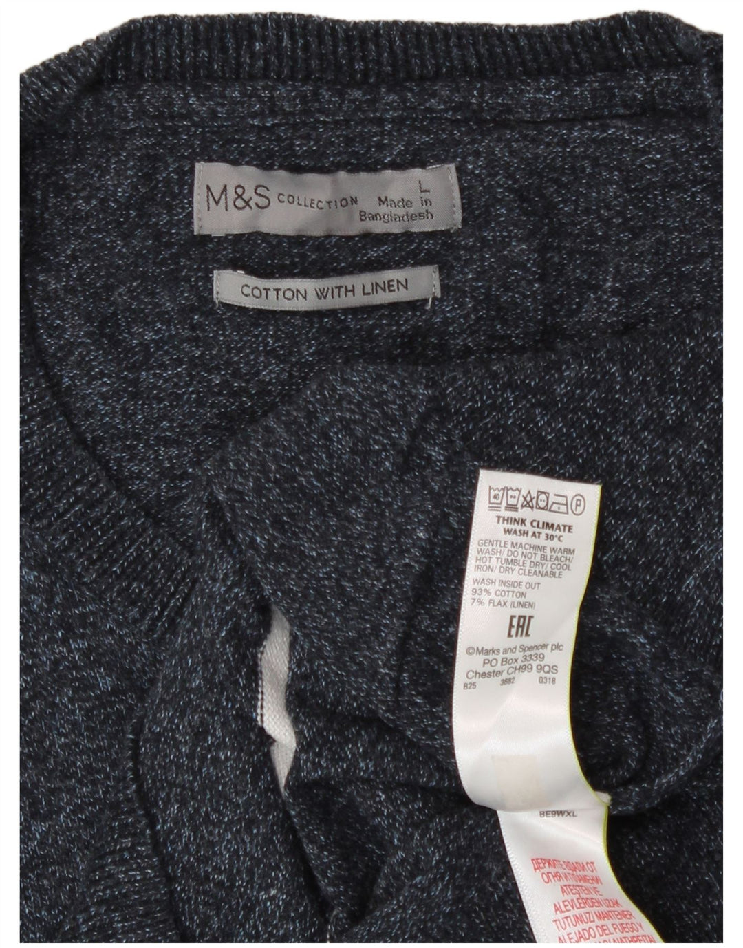 Marks & Spencer Pull à col rond pour homme Large rayé bleu marine