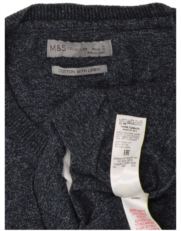 Marks & Spencer Pull à col rond pour homme Large rayé bleu marine