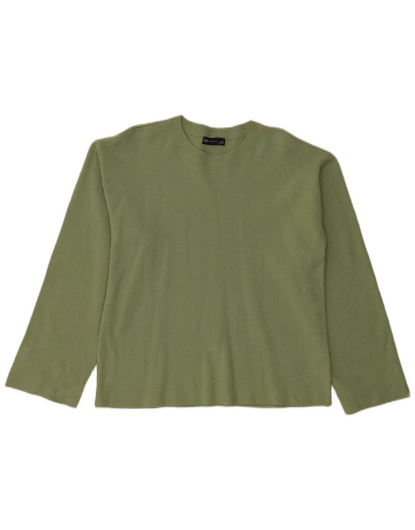 MARKS & SPENCER Womens Crew Neck Jumper Sweater UK 16 Large Green Cotton