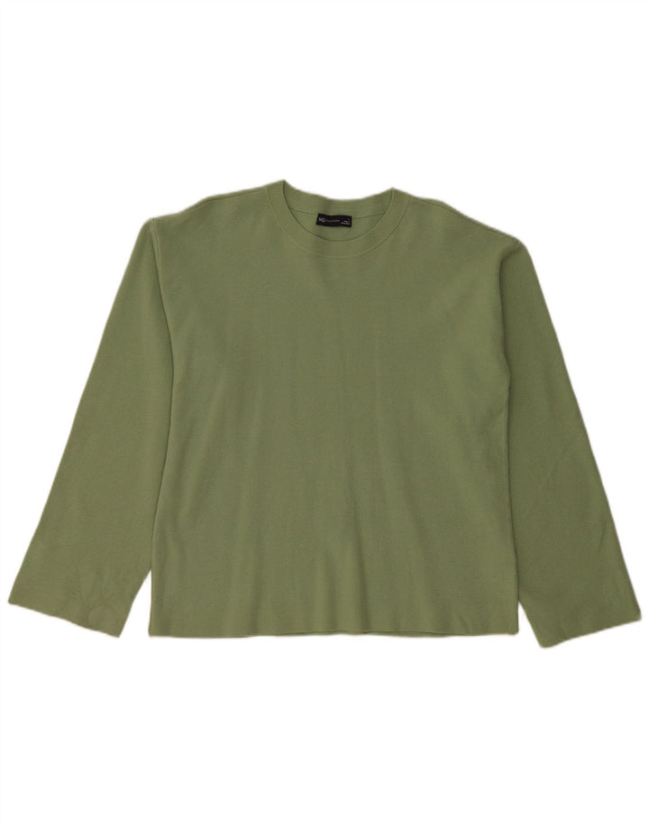 MARKS & SPENCER Pull à col rond pour femme UK 16 Grand coton vert
