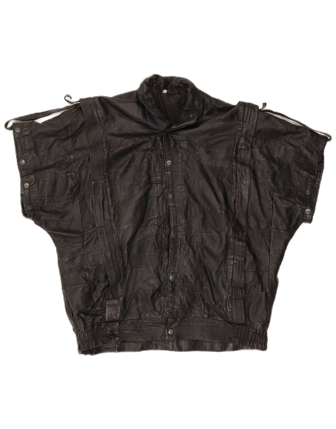 veste en cuir à manches courtes vintage pour hommes UK 40 Grand Noir