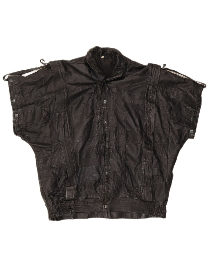 veste en cuir à manches courtes vintage pour hommes UK 40 Grand Noir