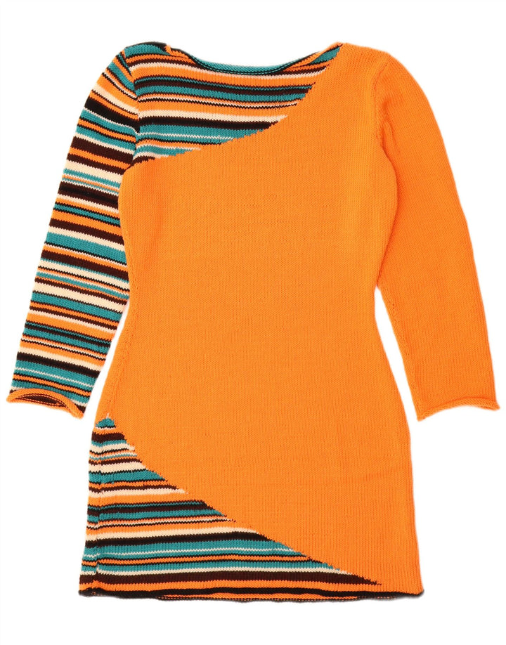 VINTAGE Robe pull femme UK 12 Rayé orange moyen