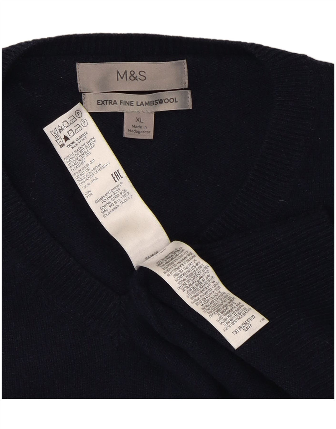Marks & Spencer Pull col V pour homme XL en laine bleu marine