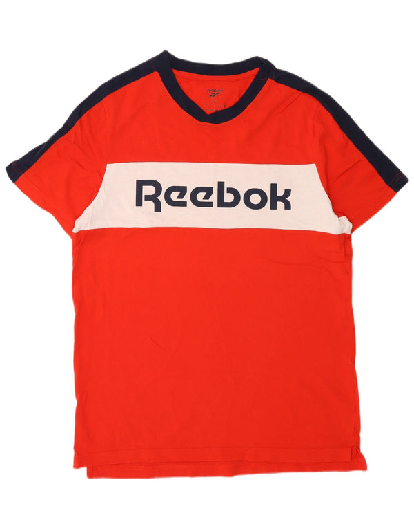 Reebok T-Shirt Graphique Homme Rouge Large Coton Colorblock