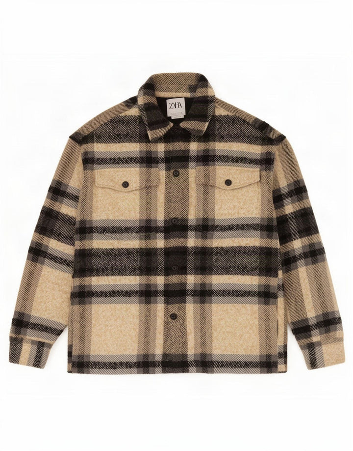 Zara Veste utilitaire pour homme UK 40 Large Beige Check Polyester