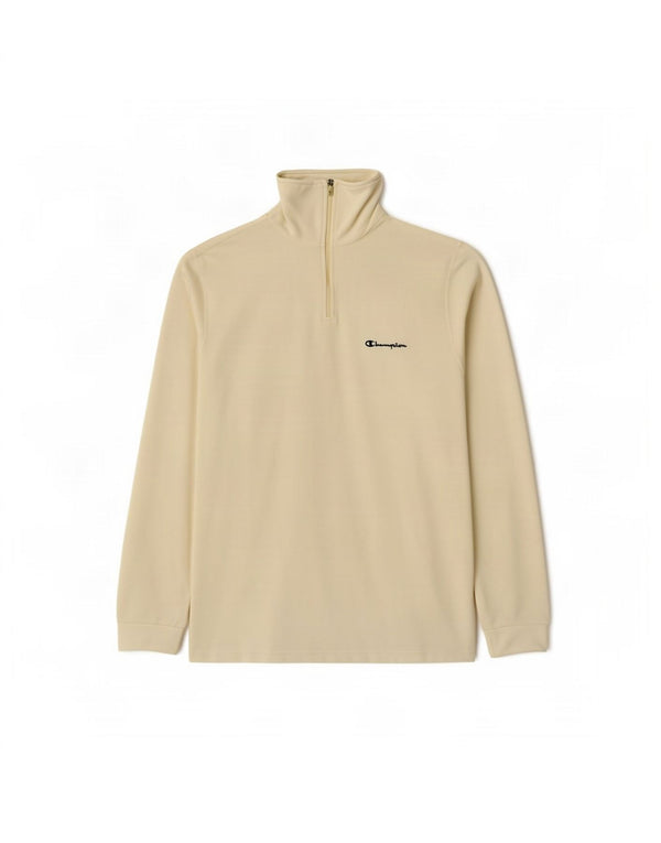 Champion Pull polaire à col zippé pour homme Large en polyester blanc cassé