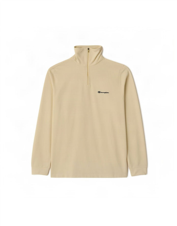 Champion Pull polaire à col zippé pour homme Large en polyester blanc cassé