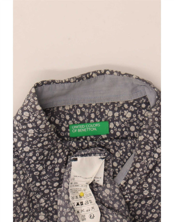 Benetton Chemise Homme Large Bleu Floral Coton