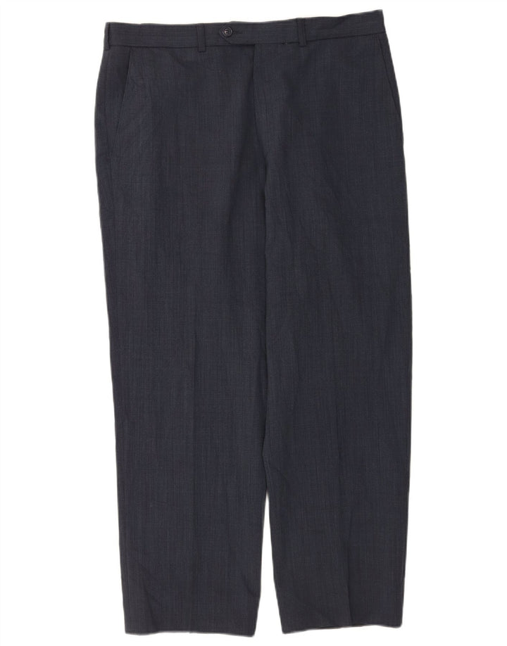 Marks & Spencer Pantalon de Costume Droit Homme W34 L29 Bleu Marine Polyester