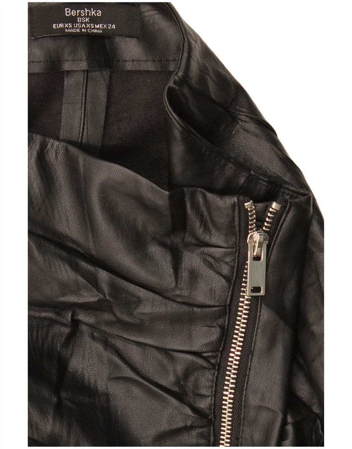 BERSHKA Femme Mini Jupe En Cuir XS W24 Noir