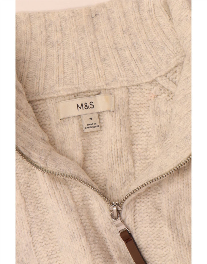 Marks & Spencer Pull Col Zippé Homme Blanc Cassé Moyen Acrylique