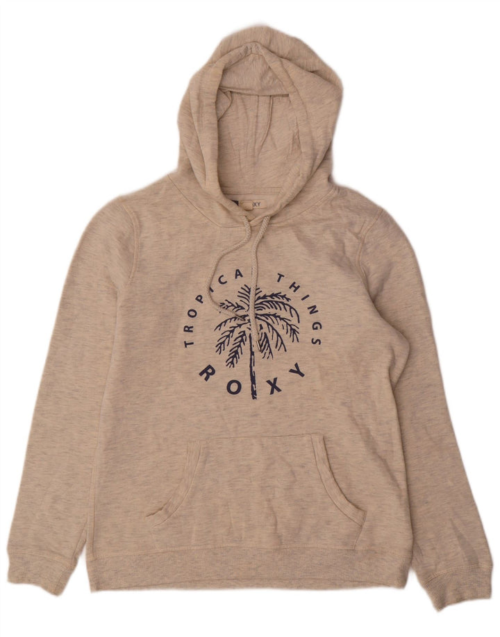 ROXY Pull à capuche graphique pour femme UK 16 Large Beige Moucheté Polyester