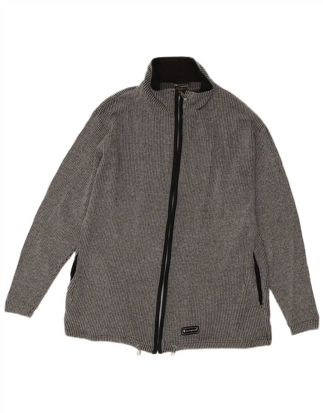 CHAMPION Mens Tracksuit Top Jacket Medium Grey Striped Cotton