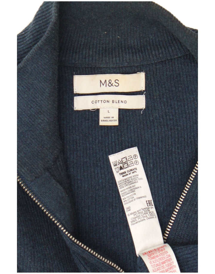 Marks & Spencer Pull à col zippé pour homme en coton bleu marine Taille L